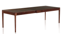 Table extensible en noyer et céramique 6 à 10 personnes allonges céramique avec bois teinte naturelle et plateau céramique brun oxydé 140x90 cm