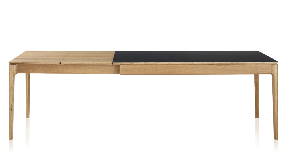 Table extensible 8 à 12 personnes en chêne et céramique allonges bois avec bois teinte naturelle et plateau céramique noir unie 180x100 cm Table extensible 8 à 12 personnes en chêne et céramique allonges bois avec bois teinte naturelle et plateau céramique noir unie 180x100 cm