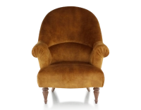 Fauteuil crapaud avec accoudoirs pieds bois teinte noyer et tissu velours bronze haut dossier Fauteuil crapaud avec accoudoirs pieds bois teinte noyer et tissu velours bronze haut dossier