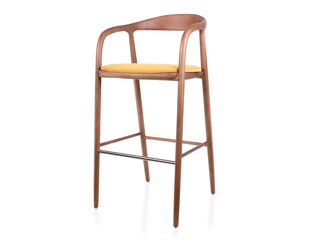 Tabouret de bar h80 cm teinte noyer assise tissu jaune bois teinte noyer et tissu jaune Tabouret de bar h80 cm teinte noyer assise tissu jaune bois teinte noyer et tissu jaune