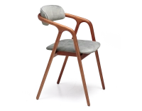 Chaise scandinave bois teinte merisier assise tissu velours gris bleu Chaise scandinave bois teinte merisier assise tissu velours gris bleu