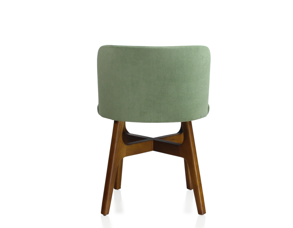 Designer chair cherry-stained wood green fabric seat Designer chair cherry-stained wood green fabric seat
