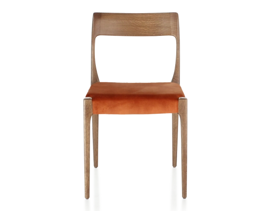 Scandinavian chair walnut-stained wood, terracotta velvet seat