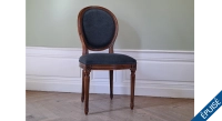 Chaise ancienne style Louis XVI bois teinte ancienne et tissu bleu marine Chaise ancienne style Louis XVI bois teinte ancienne et tissu bleu marine