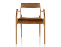 Chaise scandivave avec accoudoirs bois teinte merisier assise tissu velours bronze