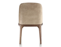 Designer chair dark brown stained wood and light taupe velvet fabric Designer chair dark brown stained wood and light taupe velvet fabric