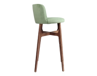 Tabouret de bar h80 cm bois teinte noyer assise tissu vert Tabouret de bar h80 cm bois teinte noyer assise tissu vert