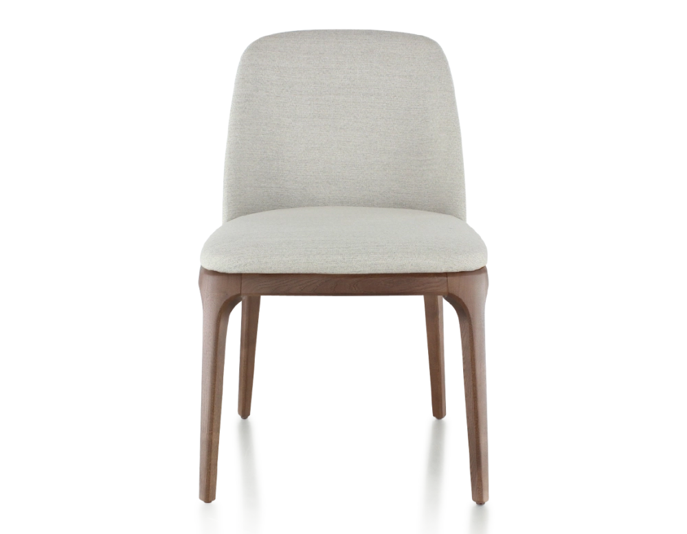 Designer chair dark brown stained wood and natural beige fabric Designer chair dark brown stained wood and natural beige fabric