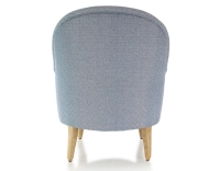 Toad armchair with armrests natural wood stain feet and blue chevron fabric Toad armchair with armrests natural wood stain feet and blue chevron fabric