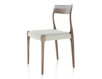 Chaise scandinave bois teinte marron foncé assise tissu beige naturel Chaise scandinave bois teinte marron foncé assise tissu beige naturel