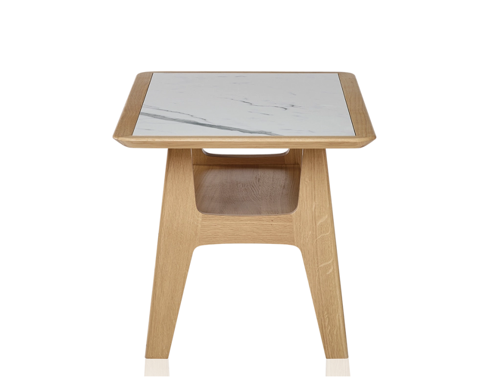 Table basse rectangulaire en chêne et céramique avec bois teinte naturelle plateau céramique effet marbre blanc 100x50 cm Table basse rectangulaire en chêne et céramique avec bois teinte naturelle plateau céramique effet marbre blanc 100x50 cm