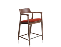 Tabouret de bar h60 cm bois teinte noyer assise tissu orange brulé Tabouret de bar h60 cm bois teinte noyer assise tissu orange brulé
