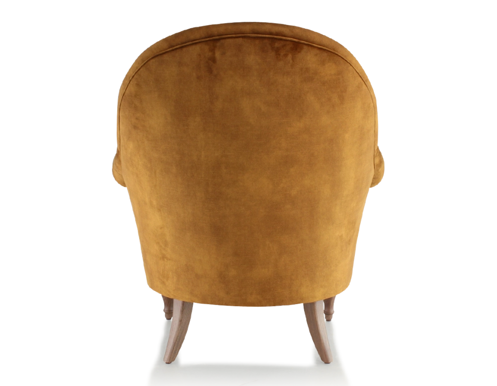 Fauteuil crapaud avec accoudoirs pieds bois teinte noyer et tissu velours bronze moyen dossier Fauteuil crapaud avec accoudoirs pieds bois teinte noyer et tissu velours bronze moyen dossier