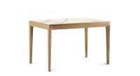 Table extensible 8 à 14 personnes en chêne et céramique allonges bois avec bois teinte naturelle et plateau céramique effet marbre blanc 210x100 cm Table extensible 8 à 14 personnes en chêne et céramique allonges bois avec bois teinte naturelle et plateau céramique effet marbre blanc 210x100 cm