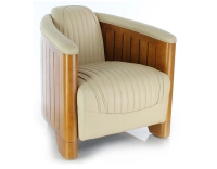 Fauteuil club bois et cuir beige Fauteuil club bois et cuir beige