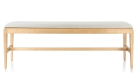 Banc design bois teinte naturelle assise tissu beige naturel L140 cm Banc design bois teinte naturelle assise tissu beige naturel L140 cm