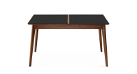 Table salle à manger en noyer et céramique avec bois teinte naturelle et plateau céramique noir unie 140x90 cm