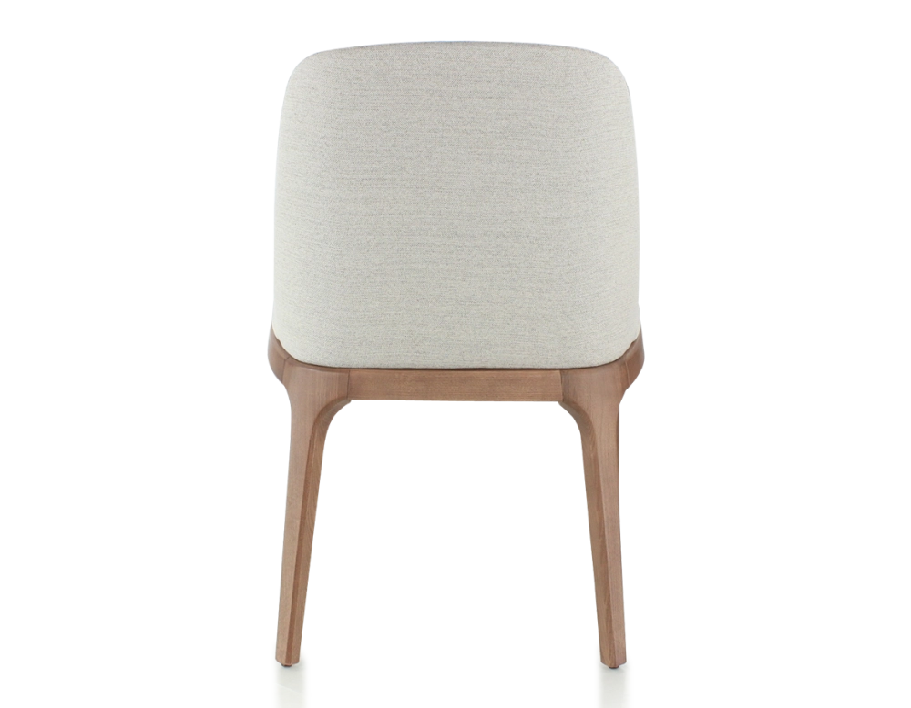 Chaise design bois teinte noyer et tissu beige naturel Chaise design bois teinte noyer et tissu beige naturel