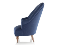 Fauteuil crapaud avec accoudoirs pieds bois teinte noyer et tissu bleu marine haut dossier Fauteuil crapaud avec accoudoirs pieds bois teinte noyer et tissu bleu marine haut dossier