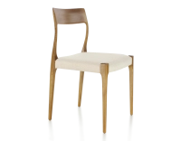Scandinavian chair cherry-stained wood, beige chevron fabric seat Scandinavian chair cherry-stained wood, beige chevron fabric seat