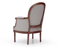 Louis XVI style moulded bergère armchair wood antique stain and natural beige fabric Louis XVI style moulded bergère armchair wood antique stain and natural beige fabric