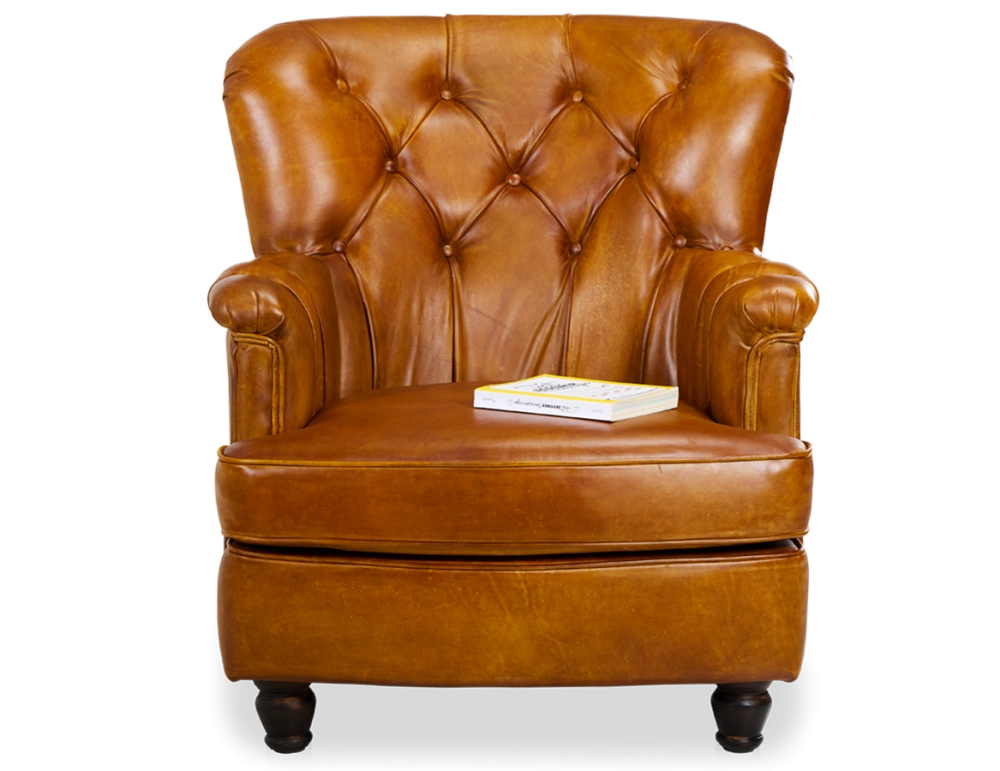 Fauteuil Chesterfield cuir cognac moyen dossier Fauteuil Chesterfield cuir cognac moyen dossier