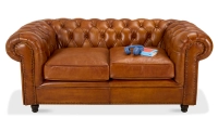 Canapé Chesterfield cuir 2 places marron clair accoudoirs cloutés Canapé Chesterfield cuir 2 places marron clair accoudoirs cloutés