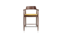 Taburete de bar h60 cm madera tinte nogal asiento tejido amarillo