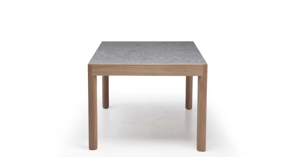 Table extensible 8 à 12 personnes en chêne et céramique allonges céramique bois teinte naturelle et céramique effet terrazzo gris 160x100 cm Table extensible 8 à 12 personnes en chêne et céramique allonges céramique bois teinte naturelle et céramique effet terrazzo gris 160x100 cm