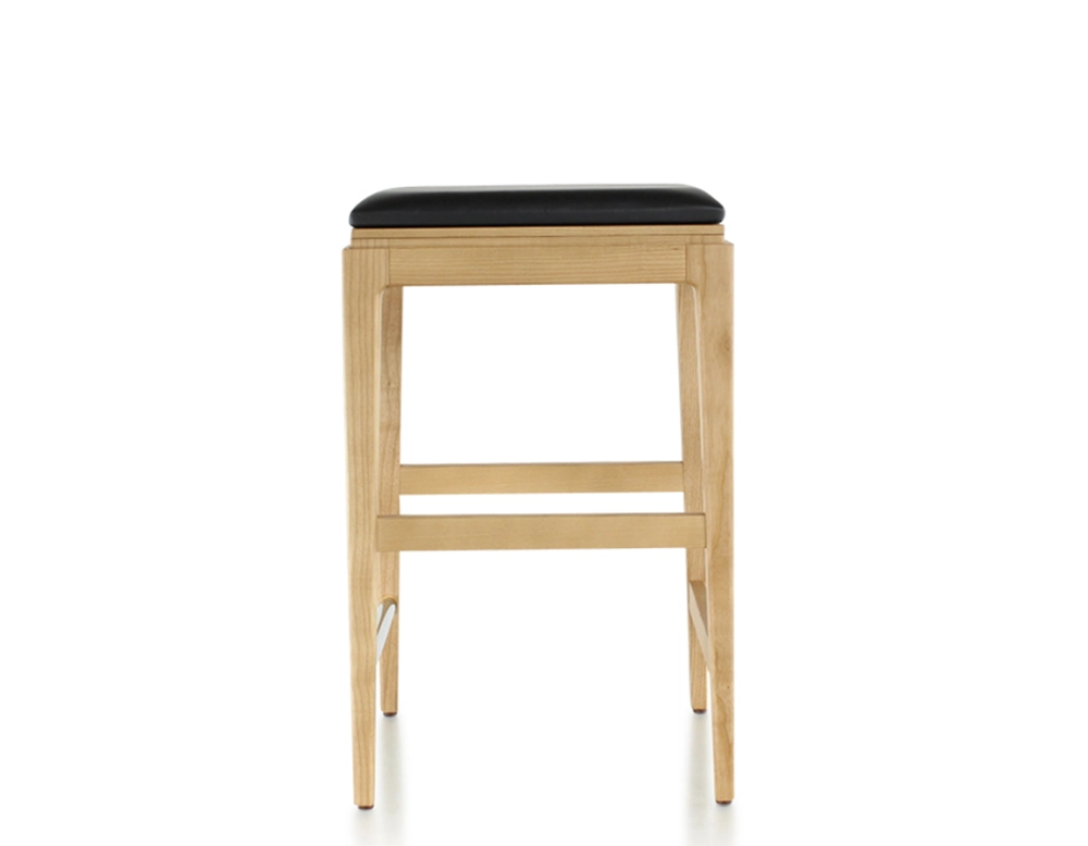 Taburete de bar de diseño H60 cm madera tinte natural asiento piel ébano