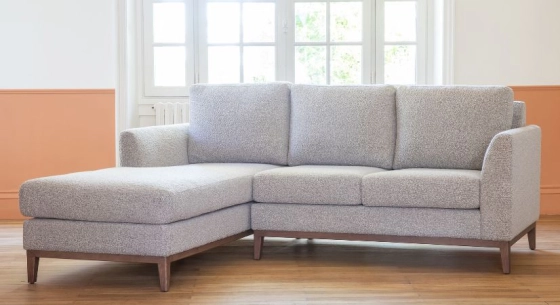 Left hand chaise longue light taupe bouclé fabric