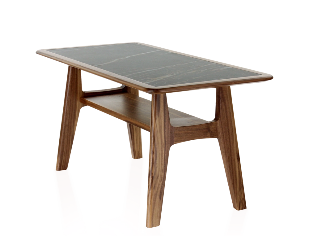 Table basse rectangulaire en noyer et céramique bois teinte naturelle plateau céramique effet marbre noir 100x50 cm Table basse rectangulaire en noyer et céramique bois teinte naturelle plateau céramique effet marbre noir 100x50 cm