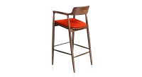 Tabouret de bar h80 cm bois teinte marron foncé assise tissu orange brulé