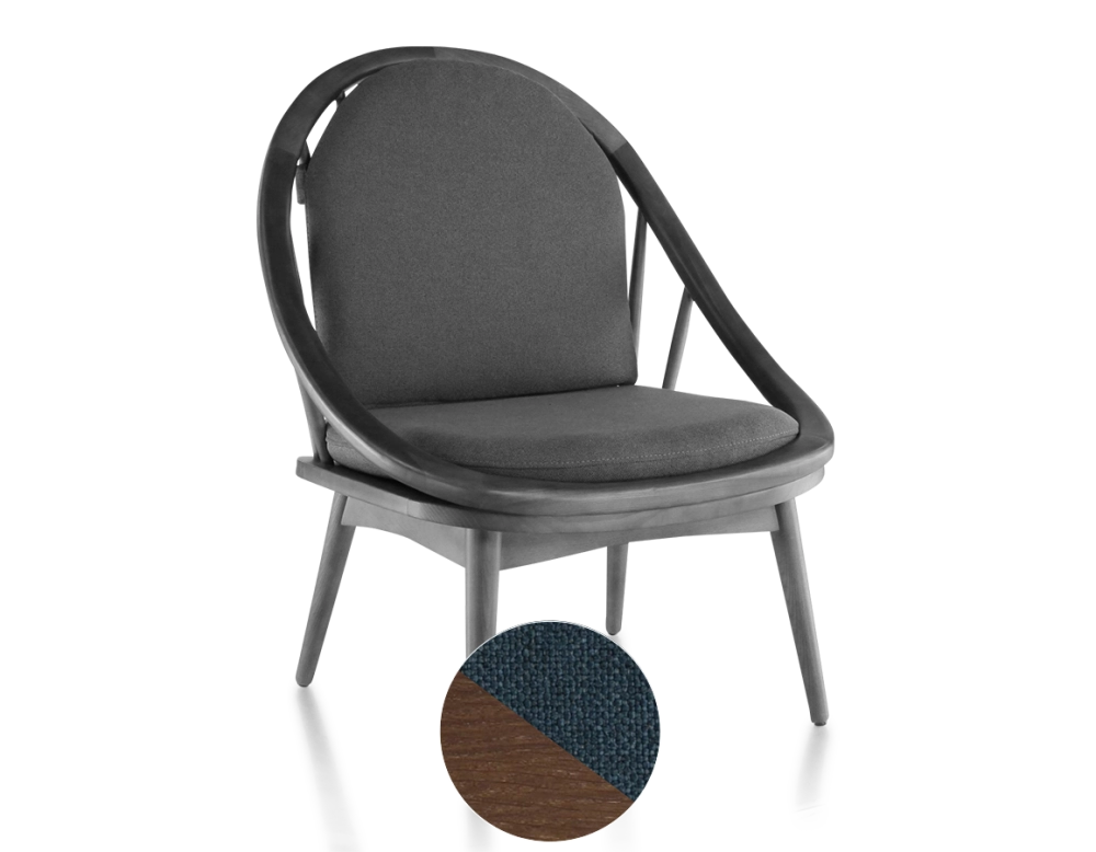 Scandinavian armchair dark brown stained wood and ocean blue fabric Scandinavian armchair dark brown stained wood and ocean blue fabric