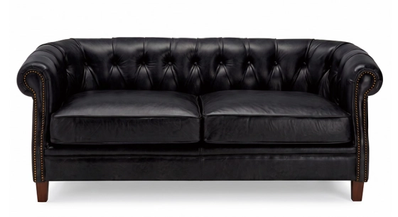 Canapé Chesterfield cuir 2 places noir accoudoirs cloutés