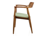 Chaise scandinave bois teinte merisier et tissu vert Chaise scandinave bois teinte merisier et tissu vert