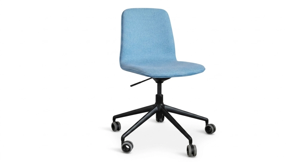 Office chair with 5 branches assise tissu en laine bouillie bleue