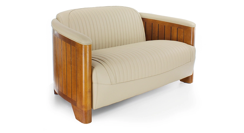2 seater wooden and leather club sofa beige 2 seater wooden and leather club sofa beige