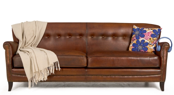 3 seater leather club sofa vintage brown