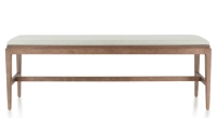 Banc design bois teinte noyer assise tissu beige naturel L160 cm Banc design bois teinte noyer assise tissu beige naturel L160 cm