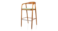 Tabouret de bar h80 cm teinte merisier assise tissu vert bois teinte merisier et tissu vert