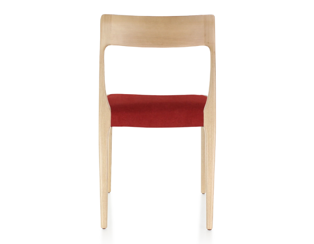 Chaise scandinave bois teinte naturelle assise tissu bordeaux Chaise scandinave bois teinte naturelle assise tissu bordeaux