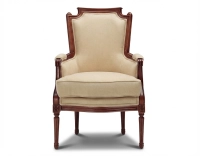 Fauteuil bergère style Louis XVI bois teinte ancienne et tissu crème
