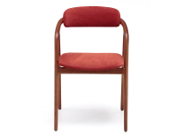 Chaise scandinave bois teinte merisier assise tissu beige orange brulé Chaise scandinave bois teinte merisier assise tissu beige orange brulé