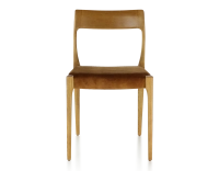 Chaise scandinave bois teinte merisier assise tissu velours bronze Chaise scandinave bois teinte merisier assise tissu velours bronze