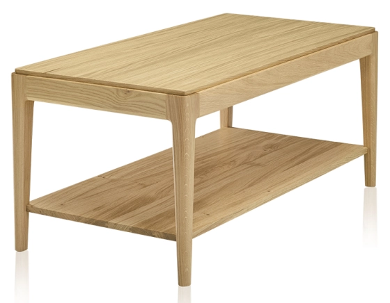 Rectangular oak coffee table with shelf natural finish 100x50 cm