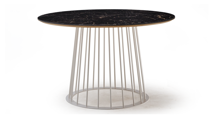 Round dining table in oak and ceramic. white metal base and black marble-effect ceramic top m3 120x120 Round dining table in oak and ceramic. white metal base and black marble-effect ceramic top m3 120x120