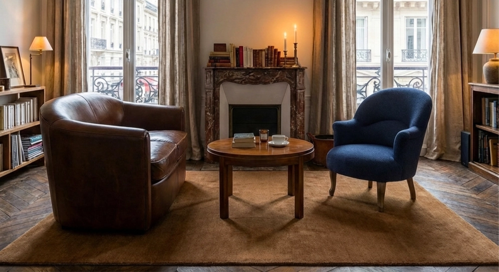 Canapé club cuir 2 places marron vintage