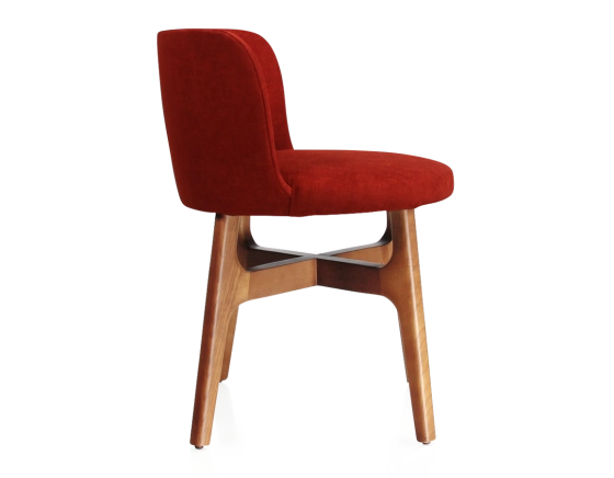 Designer chair cherry-stained wood, burnt orange fabric seat