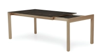 Table extensible 8 à 12 personnes en chêne et céramique allonges céramique bois teinte naturelle et céramique effet marbre noir 180x100 cm